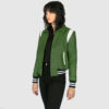 Varsity jacket made from green, wool-blend