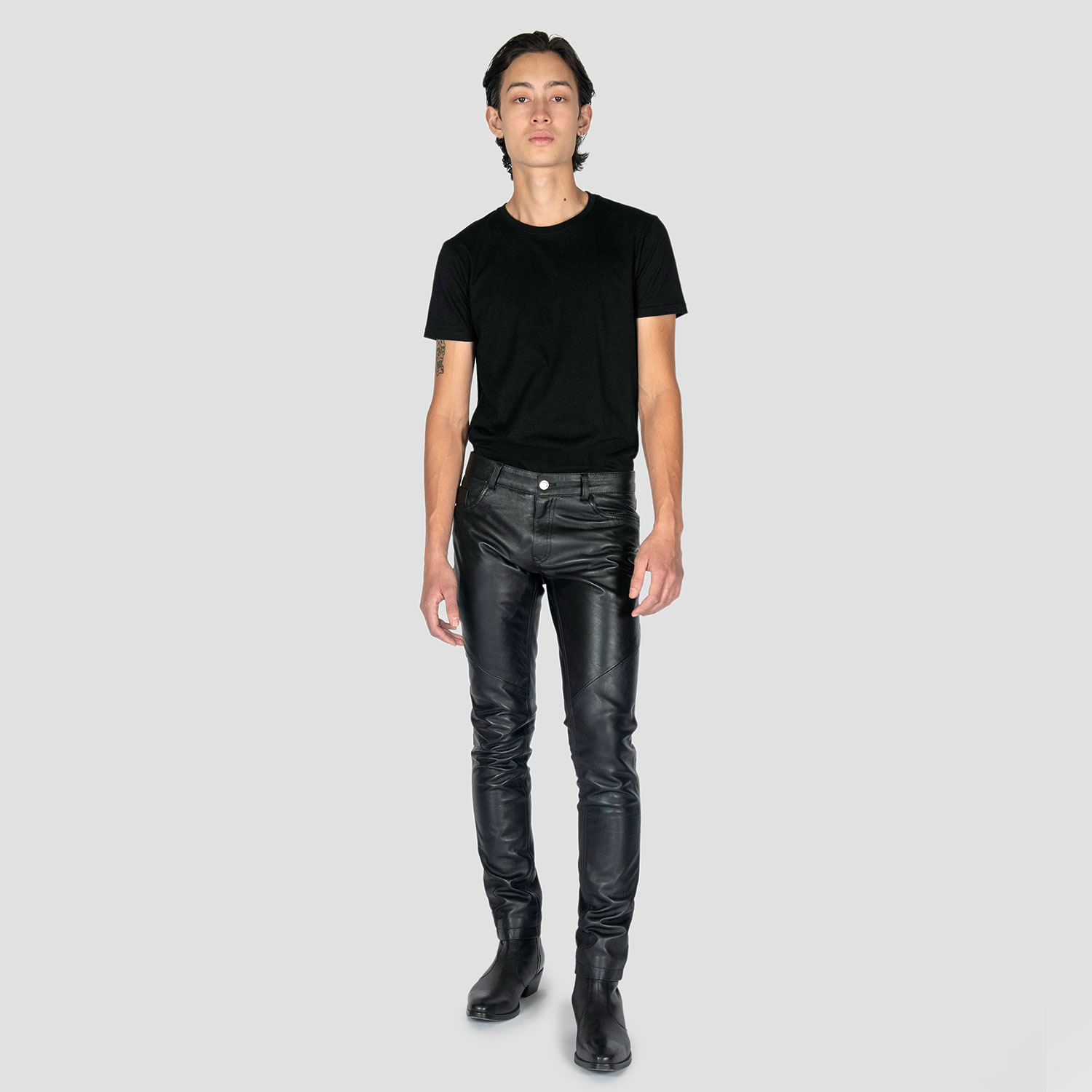 Black Men's black leather jeans