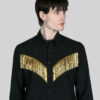 Long sleeve button up black western shirt with gold fringe