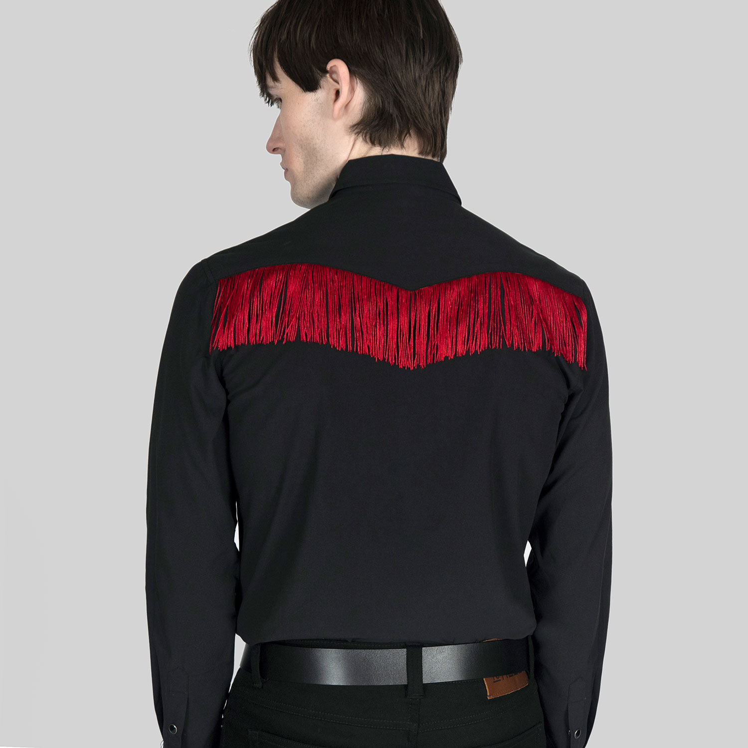 Around Town - Black and Red Fringe Western Shirt (Size XS, S, M, L, XL, 2XL, 3XL, 4XL) - Men's by Straight to Hell