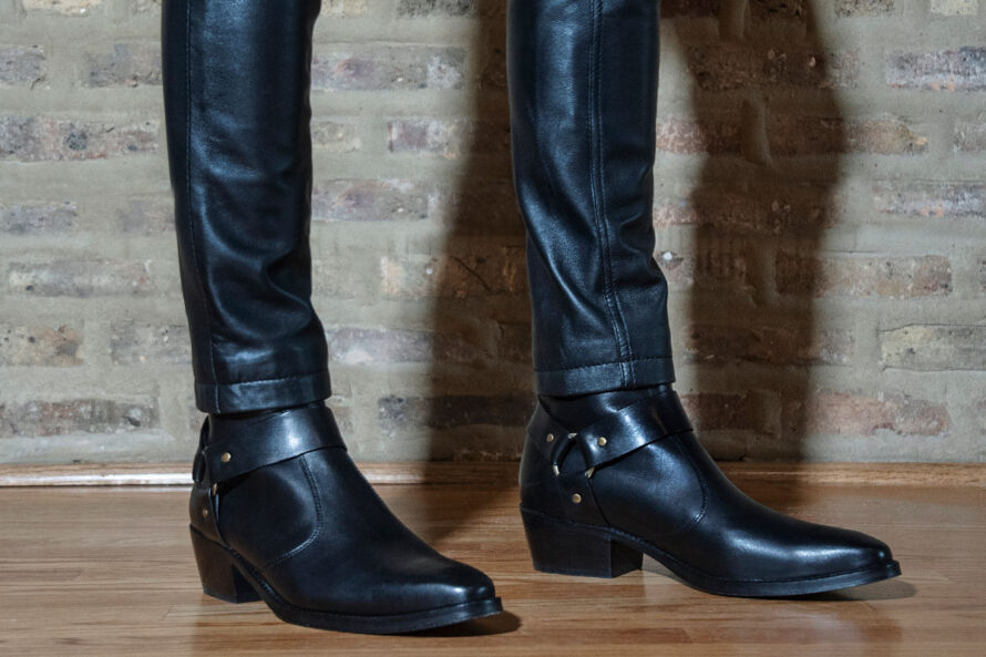 Libertine – Black and Brass Leather Harness Boots