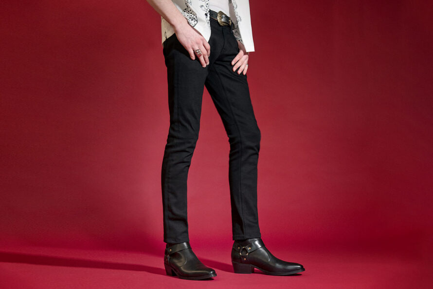 Libertine – Black and Brass Leather Harness Boots