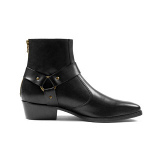 Libertine is a men’s black, premium leather harness boot