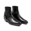 Libertine is a men’s black, premium leather harness boot