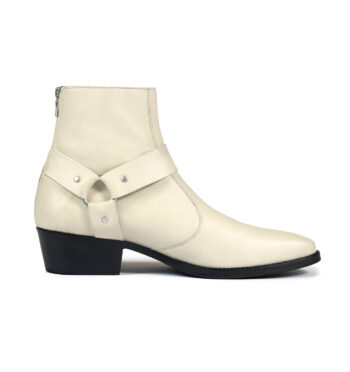 Libertine is a men’s cream, premium leather harness boot