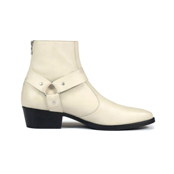 Libertine is a men’s cream, premium leather harness boot