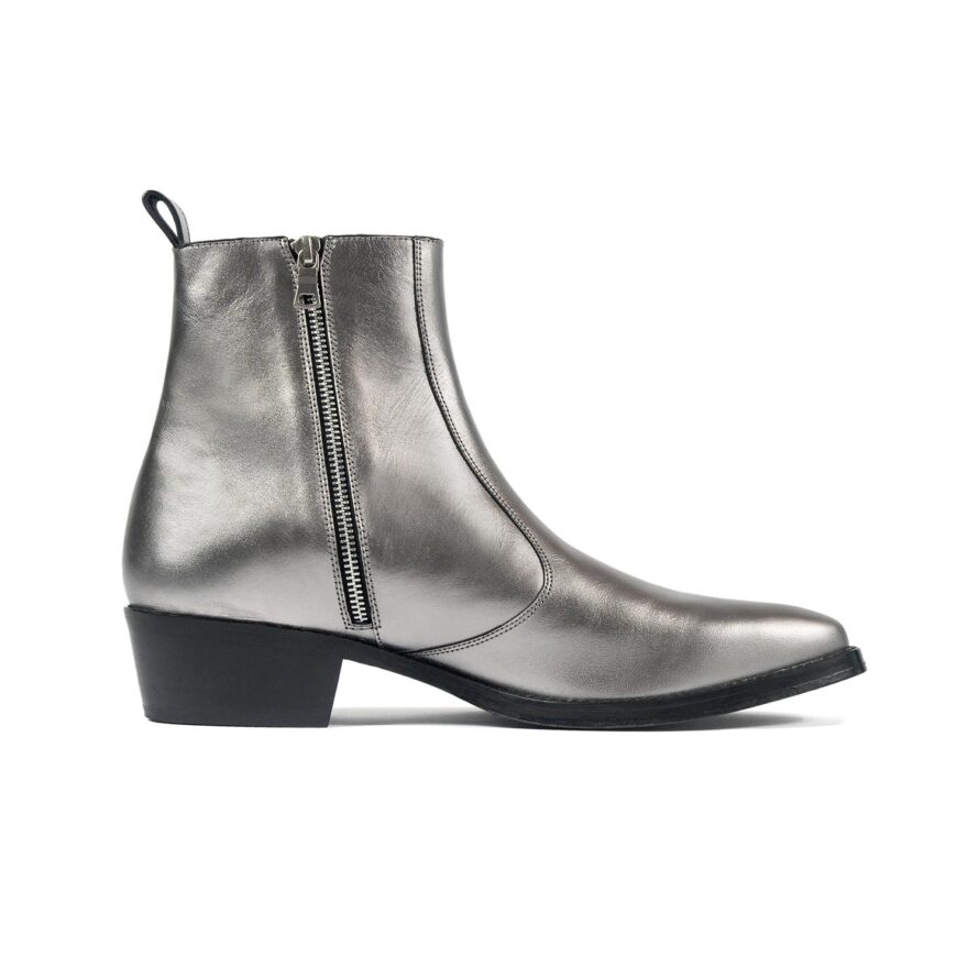 Richards - Silver Leather Zip Boot | Straight To Hell Apparel