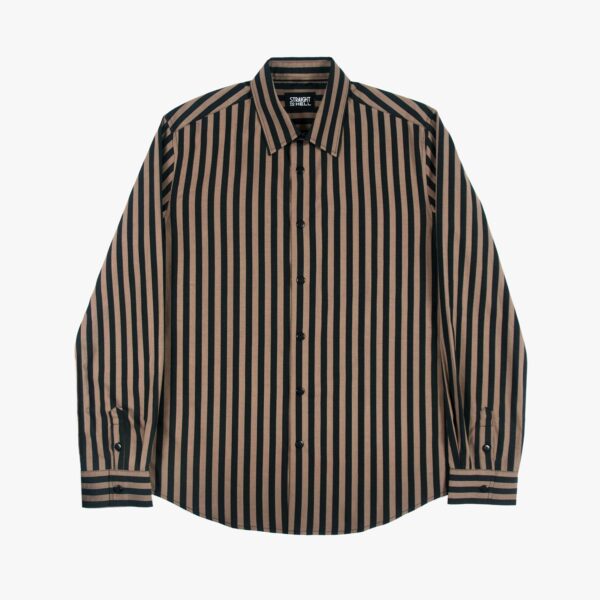 Dragging the Line - Brown and Black Striped Shirt