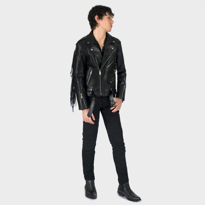 Wild West Whimsy Fringe Faux Leather Jacket (Black)