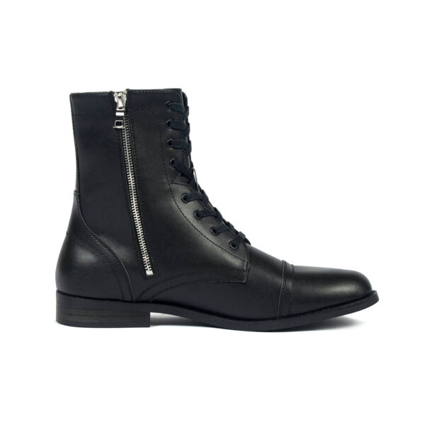 Vegan Division - Black and Nickel Faux Leather Combat Boots | Straight ...