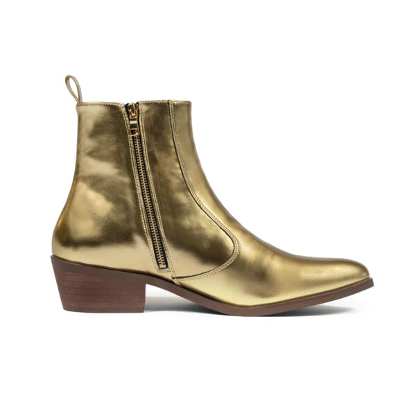 Vegan Richards - Gold Faux Leather Zip Boots | Straight To Hell Apparel
