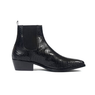 Marquee - Black Snakeskin Leather Chelsea Boots