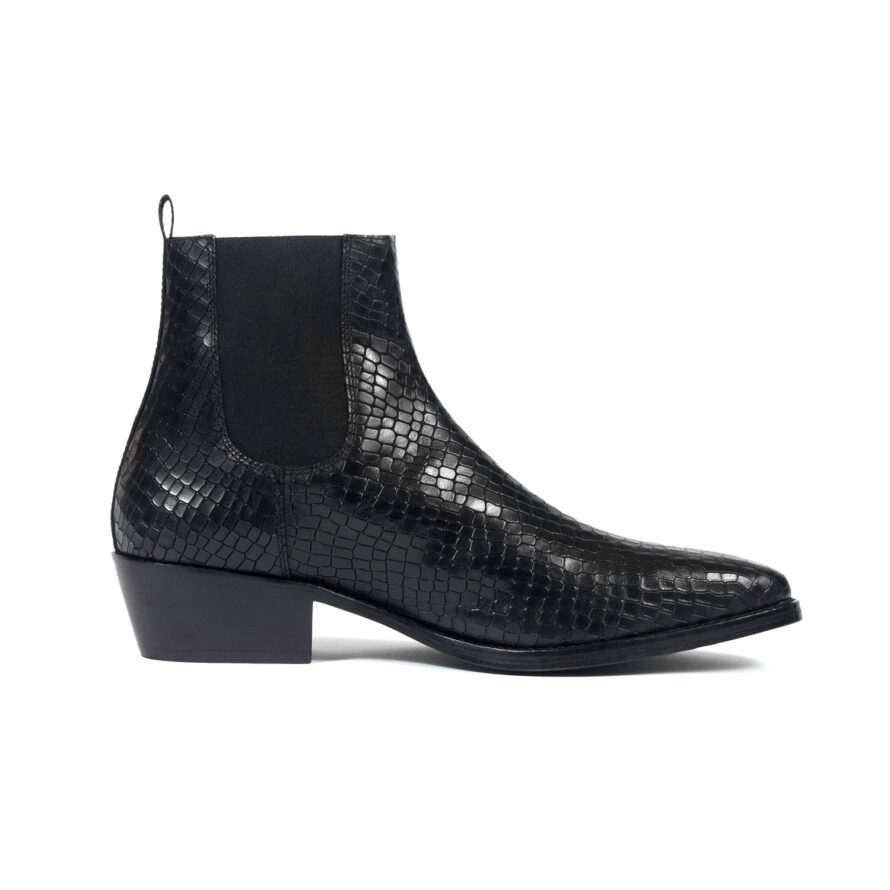 Marquee - Black Snakeskin Leather Chelsea Boots | Straight To Hell