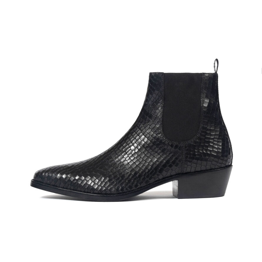 Marquee - Black Snakeskin Leather Chelsea Boots | Straight To Hell