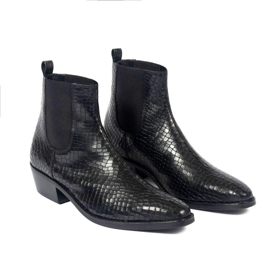 Marquee - Black Snakeskin Leather Chelsea Boots | Straight To Hell