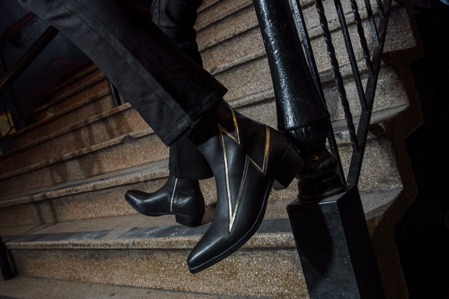 Lightning – Black and Gold Leather Lightning Bolt Boots