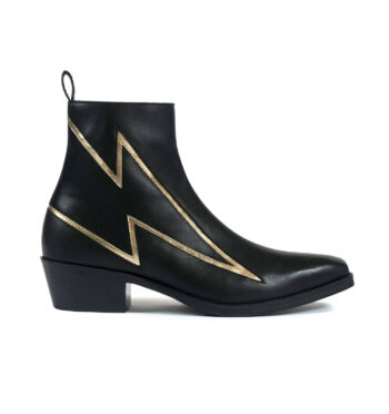 Lightning - Black and Gold Leather Lightning Bolt Boots