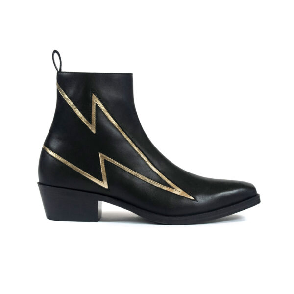 Lightning - Black and Gold Leather Lightning Bolt Boots