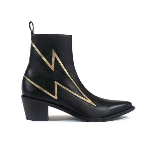 Lightning - Black and Gold Leather Lightning Bolt Boots