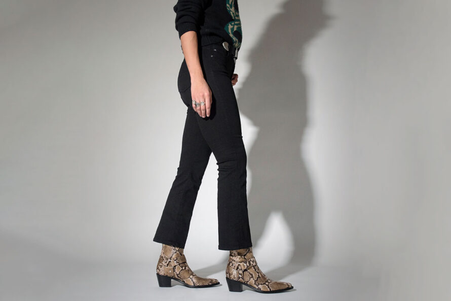 Libertine – Tan Snakeskin Leather Harness Boots