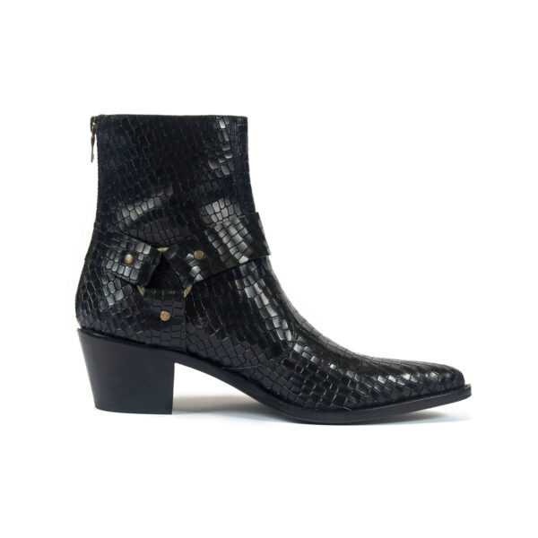 Libertine - Black Snakeskin Leather Harness Boots