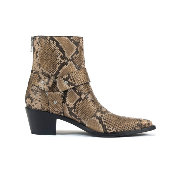 Libertine - Tan Snakeskin Leather Harness Boots