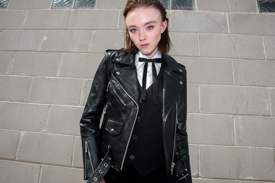Commando – Black and Silver Leather Jacket – Black Lining – Modern Fit