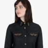 Brux – Studded Shirt (Women) The Brux features brass and gem studs along the collar, chest pockets, cuffs, and back.
