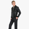 The Carolina is a western influenced leather jacket with durable elastic cuffs and waistband. It features symmetrical styling details and wide zippers.