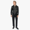 The Carolina is a western influenced leather jacket with durable elastic cuffs and waistband. It features symmetrical styling details and wide zippers.