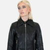 The Carolina is a western influenced leather jacket with durable elastic cuffs and waistband. It features symmetrical styling details and wide zippers.