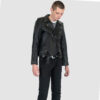 The Commando is our most traditional and recognizable leather jacket, now made in black leather with brass ball pull zippers and redesigned removable belt.