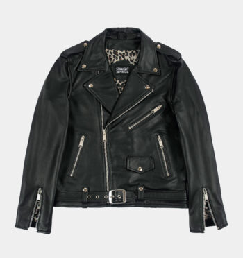 The Commando is our most traditional and recognizable leather jacket, now made in black leather, wide silver zippers, and redesigned removable belt.