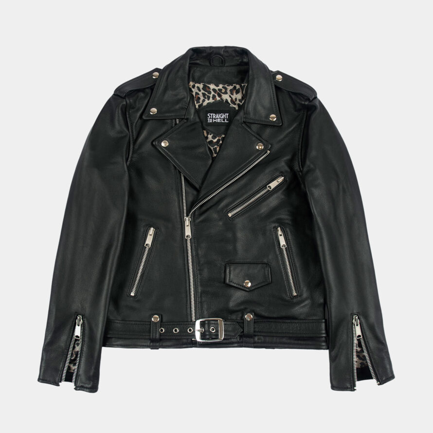 Commando Lightweight - Black and Silver Leather Jacket - Leopard Print ...