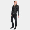 The Commando is our most traditional and recognizable leather jacket, now made in black leather, wide silver zippers, and redesigned removable belt.
