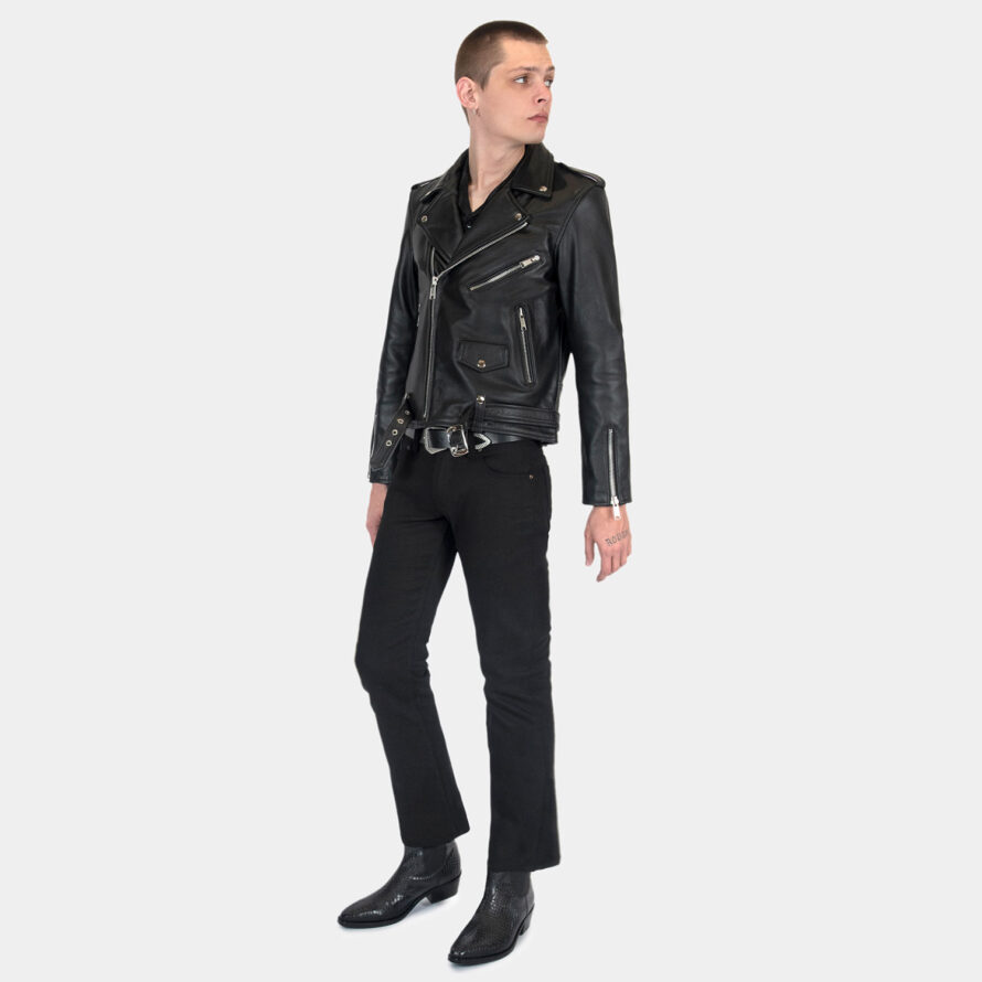 Commando Lightweight - Black and Silver Leather Jacket - Leopard Print ...