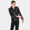 The Commando is our most traditional and recognizable leather jacket, now made in black leather, wide silver zippers, and redesigned removable belt.