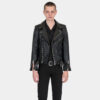 The Commando is our most traditional and recognizable leather jacket, now made in black leather, wide silver zippers, and redesigned removable belt.