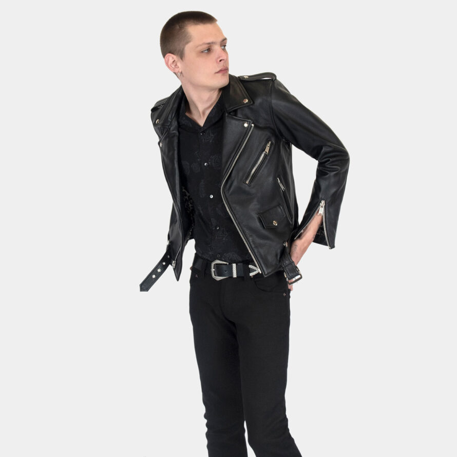Commando Lightweight - Black and Silver Leather Jacket - Leopard Print ...