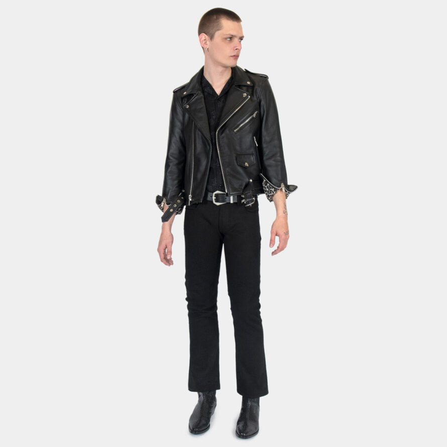 Commando Lightweight - Black and Silver Leather Jacket - Leopard Print ...