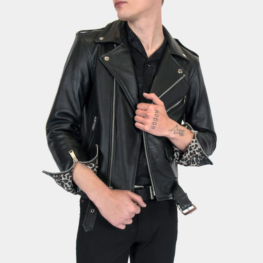 Commando Lightweight - Black and Silver Leather Jacket - Leopard Print ...