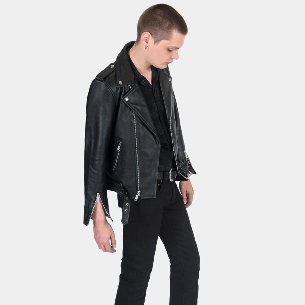 Commando Lightweight - Black and Silver Leather Jacket - Leopard Print ...