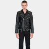 The Commando is our most traditional and recognizable leather jacket, now made in black leather, wide silver zippers, and redesigned removable belt.