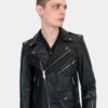 The Commando is our most traditional and recognizable leather jacket, now made in black leather, wide silver zippers, and redesigned removable belt.