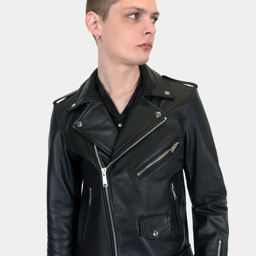 Commando Lightweight - Black and Silver Leather Jacket - Leopard Print ...