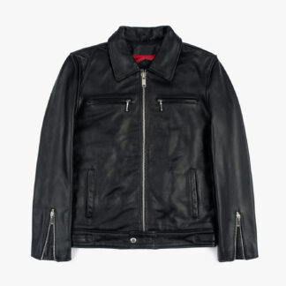The Idol leather jacket offers clean lines and classic style. It features a traditional collar, duel chest zipper pockets, and vertical zipper closure.