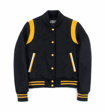 The Ace varsity jacket is back, this time for women in our new Chelsea fit. Wool-blend, snap closure, and leather shoulder details.