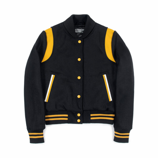 The Ace varsity jacket is back, this time for women in our new Chelsea fit. Wool-blend, snap closure, and leather shoulder details.