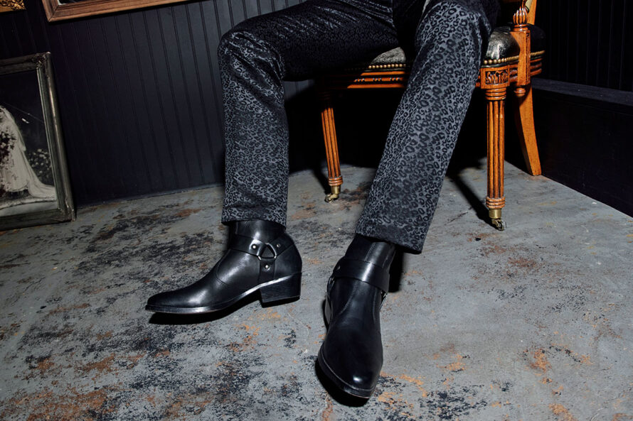 Libertine – Wide Width – Black and Silver Leather Harness Boots