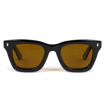 A classic retro sunglasses shape, always cool and timeless. Hand-crafted, polarized, black acetate frames, with dark yellow lenses.